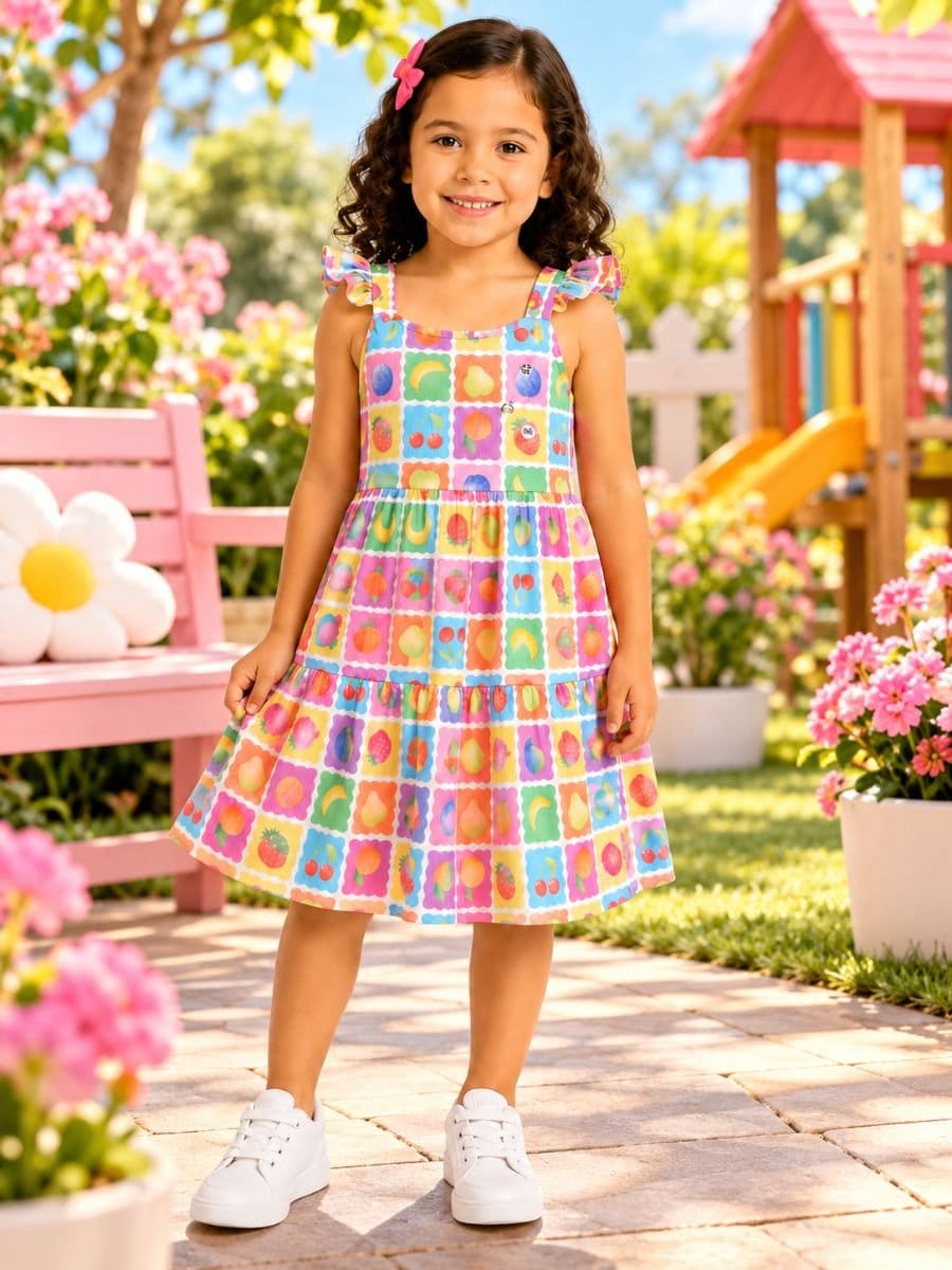 Vestido Canelado Frutinhas - Foto 1
