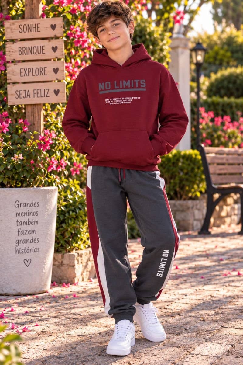 Conjunto de Moletom Flanelado com capuz